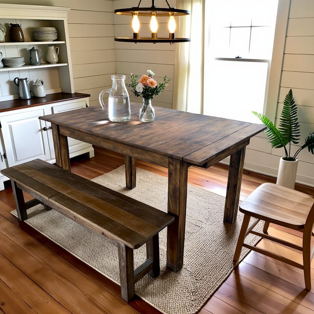 Rustic Whiskey Extendable Dining Table with Leaf, Rustic Dining Table. Picture 3