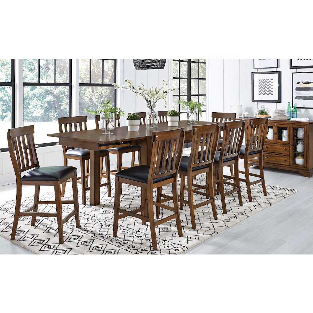64"-100" Gathering Height Leg Table with (2) 18" Butterfly Leaves,Rustic Whiskey. Picture 9