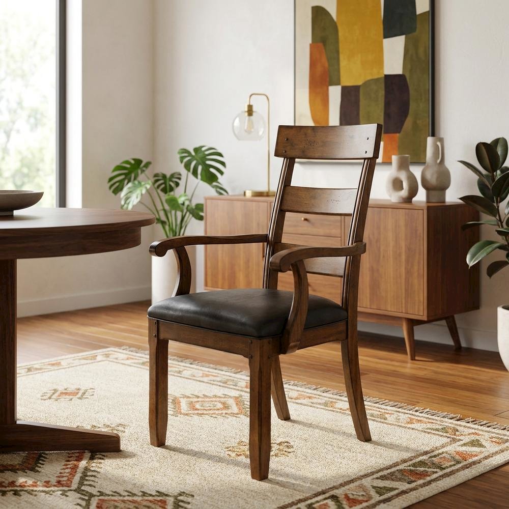 Distressed Mango Armchair with Upholstered Seat and Updated Lodge Style. Picture 2