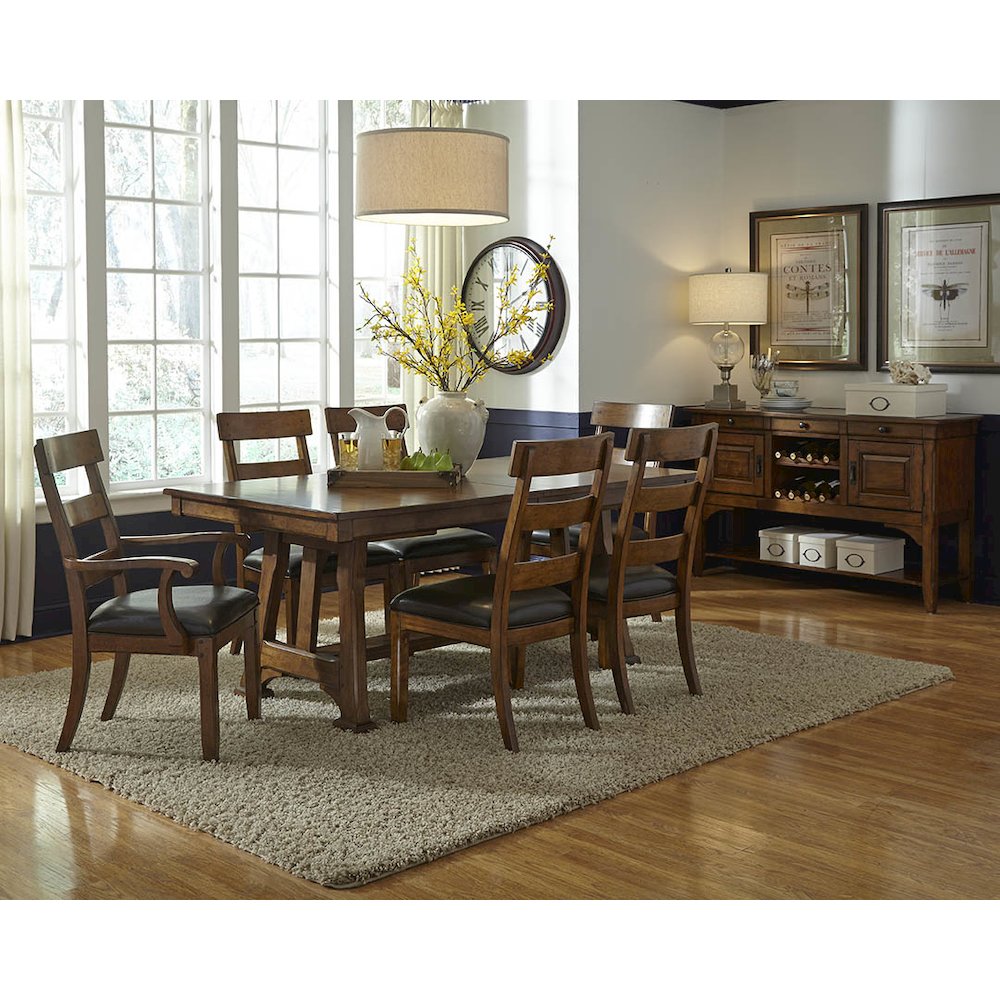 Ozark 72" - 92" Trestle Table with (1) 20" Butterfly Leaf, Warm Pecan. Picture 3