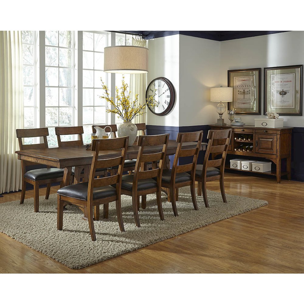 Ozark 72" - 92" Trestle Table with (1) 20" Butterfly Leaf, Warm Pecan. Picture 4