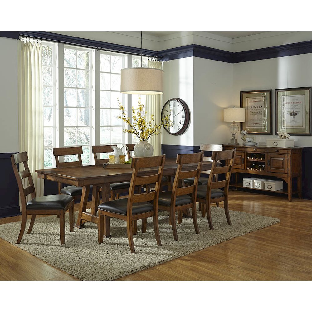 Ozark 72" - 92" Trestle Table with (1) 20" Butterfly Leaf, Warm Pecan. Picture 5