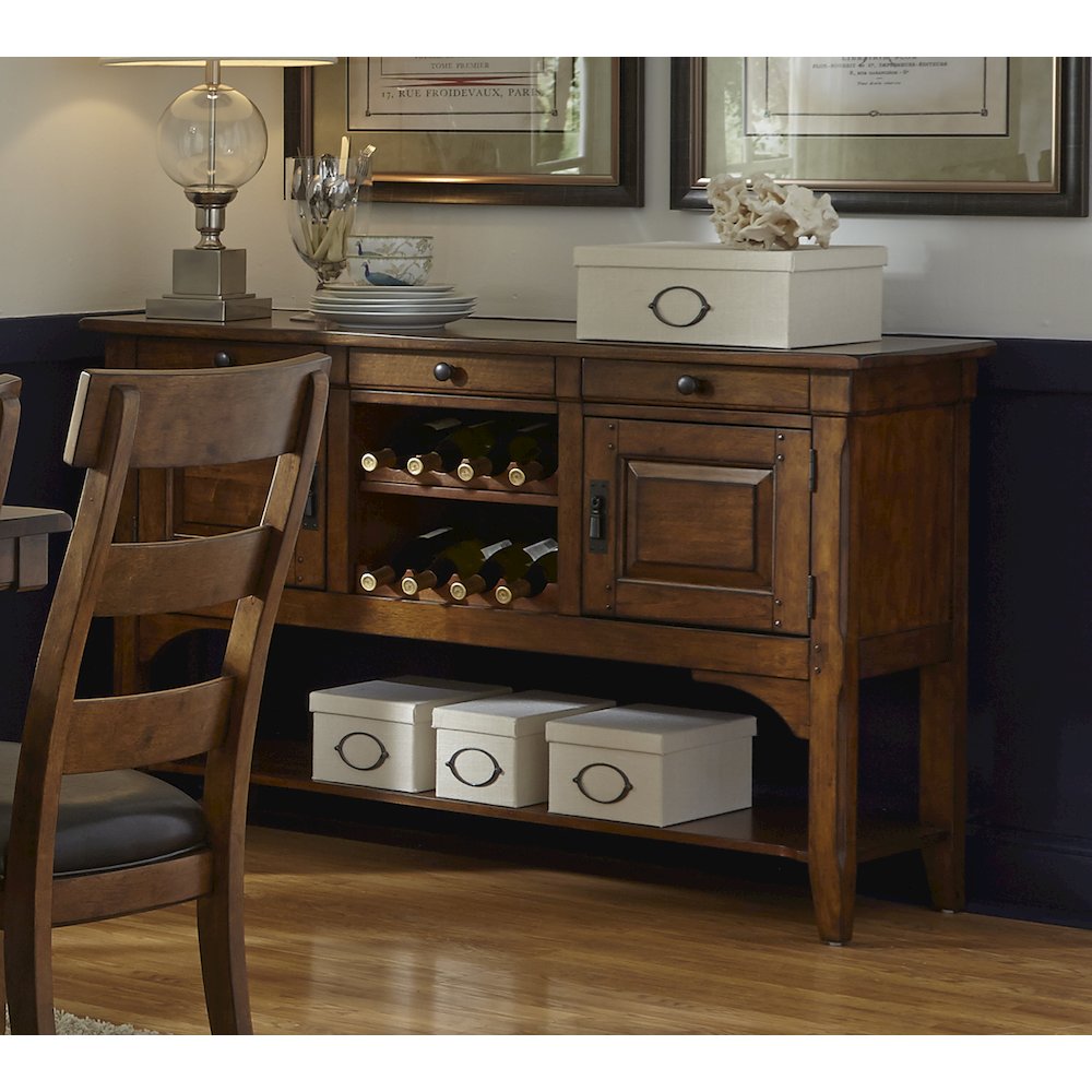 Ozark 58" Sideboard with Wine Storage, Warm Pecan. Picture 3