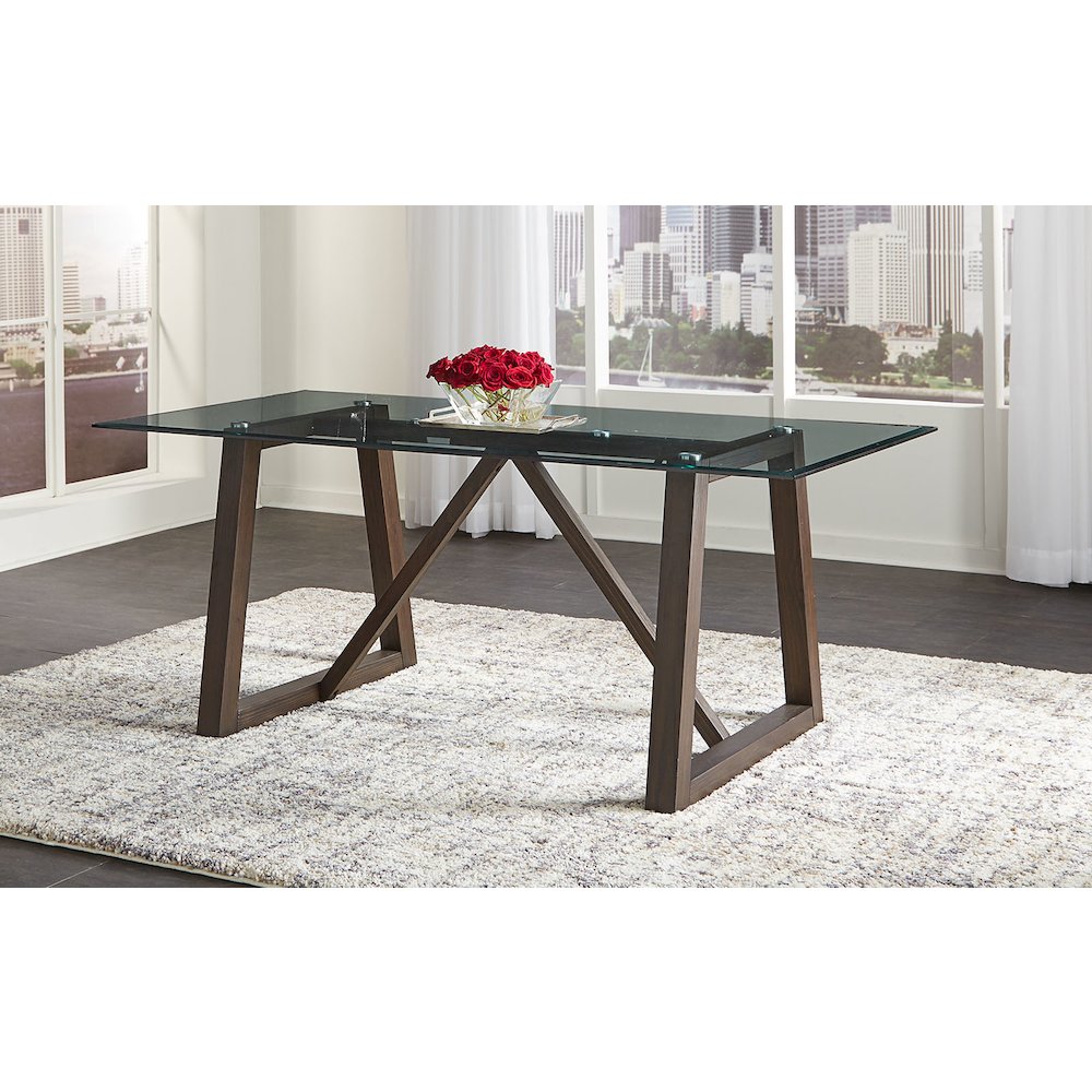 Palm Canyon 72" Glass Trestle Table, Carob Brown. Picture 2