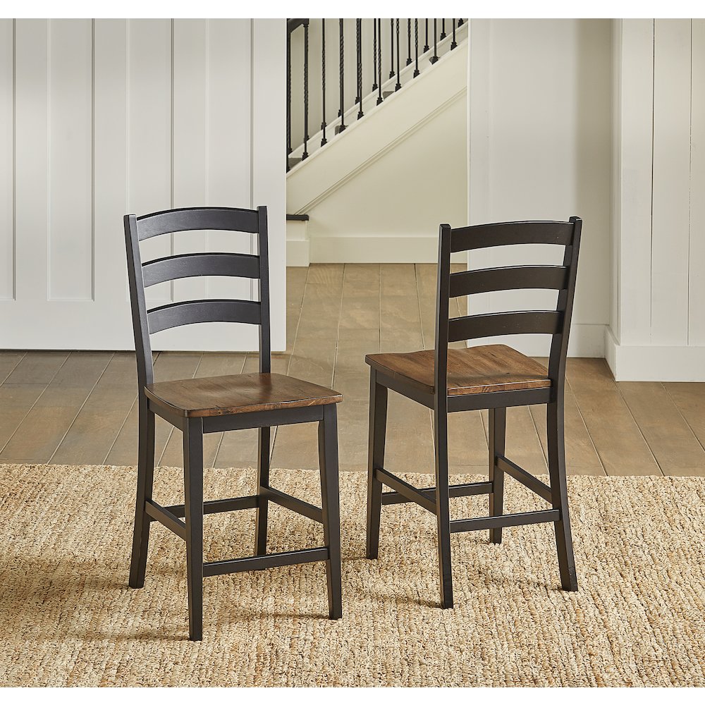 Stormy Ridge Ladderback Counter Height Chair with Wood Seat, Chicory / Black. Picture 2