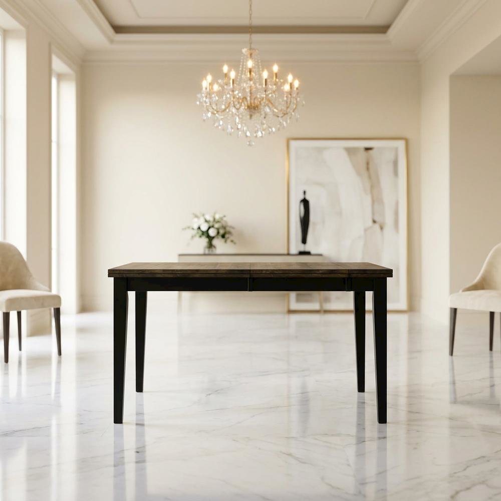 Chicory and black distressed wood dining table with adjustable length, seats six. Picture 2