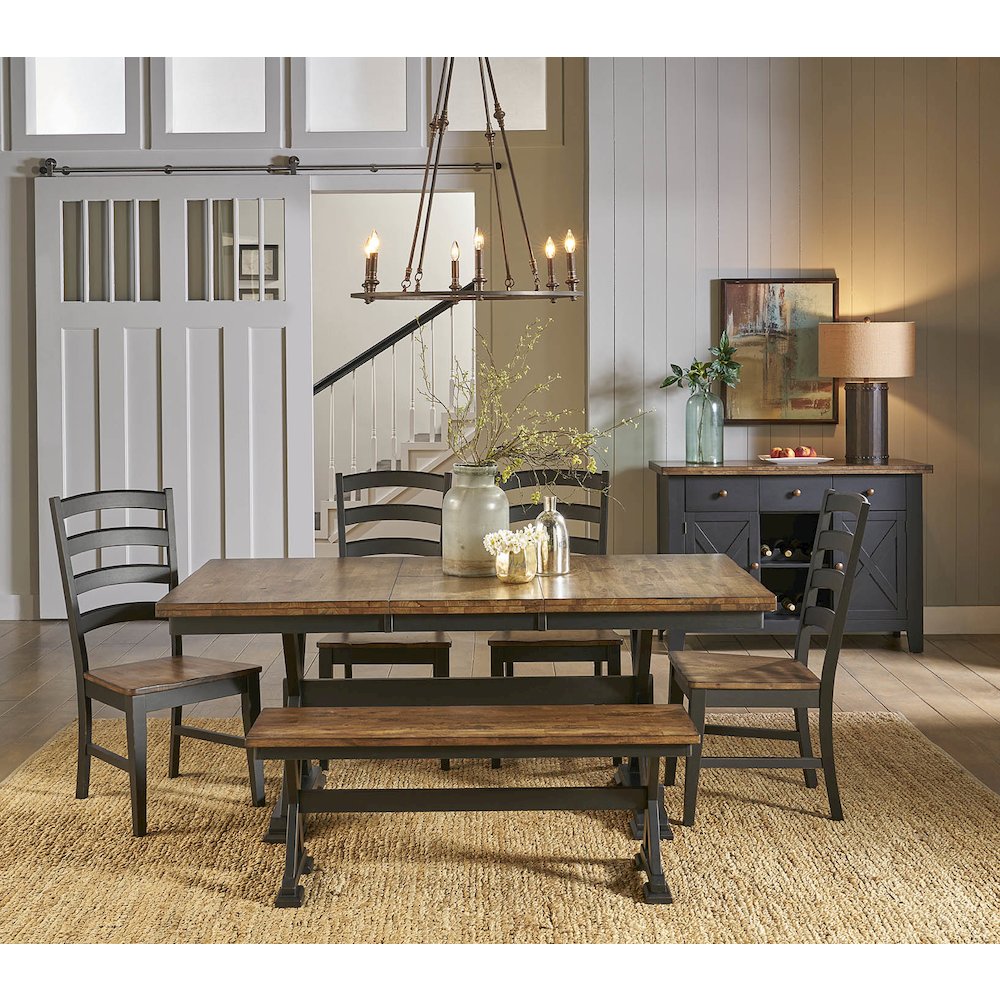 Stormy Ridge 54"-72" Trestle Table with (1) 18" Butterfly Leaf, Chicory / Black. Picture 14