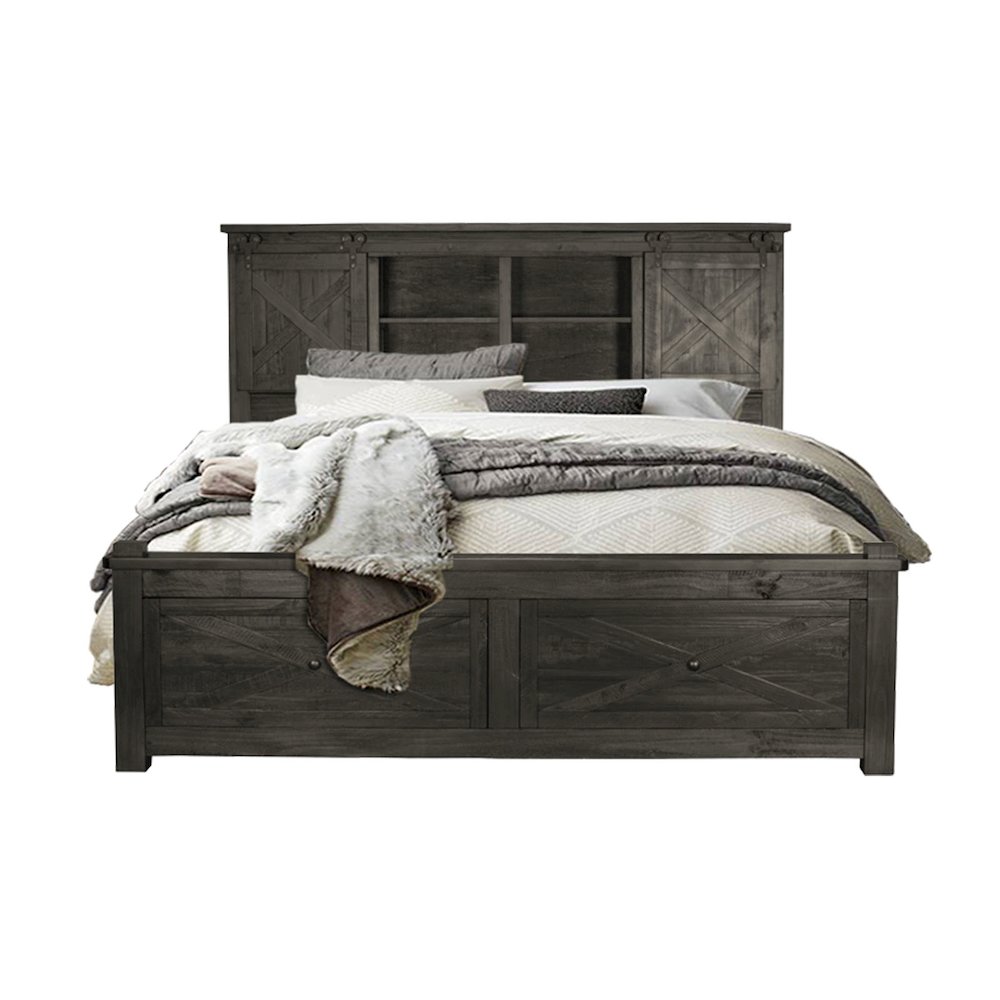 Sun Valley Queen Storage Bed with Integrated Bench, Charcoal Finish. Picture 2