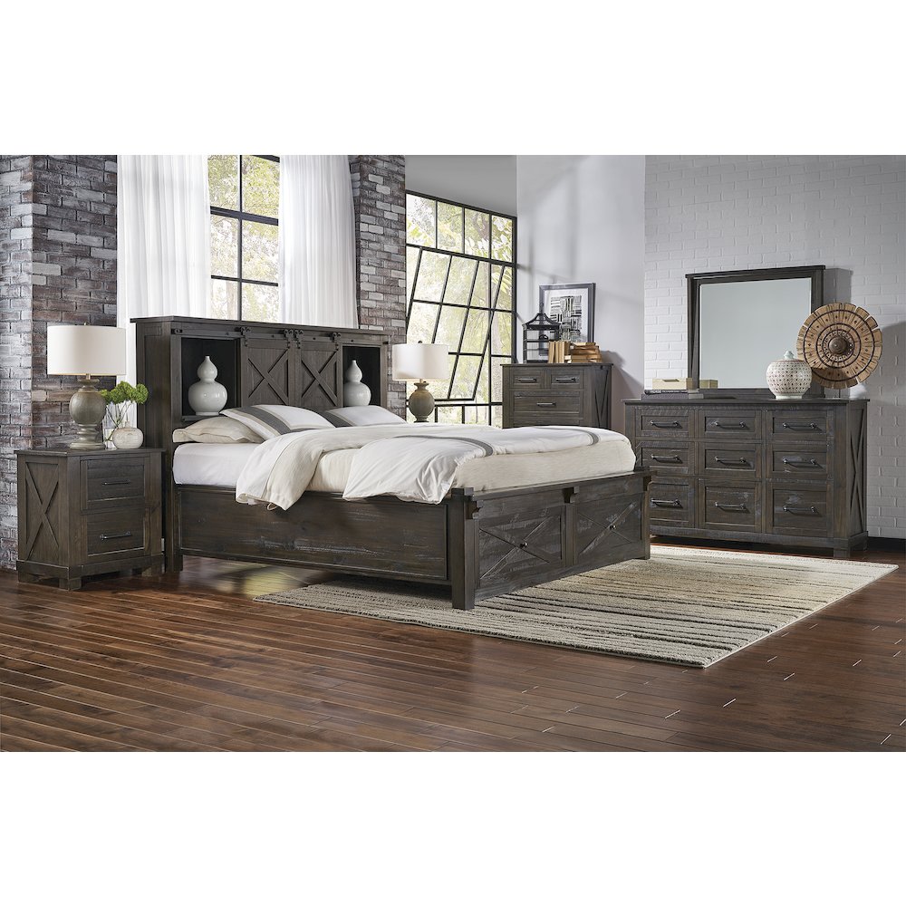 Sun Valley Queen Storage Bed with Integrated Bench, Charcoal Finish. Picture 4