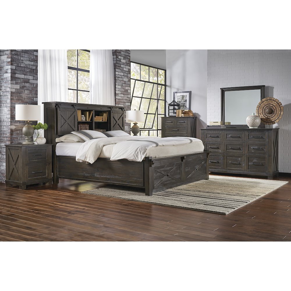 Sun Valley Queen Storage Bed with Integrated Bench, Charcoal Finish. Picture 5