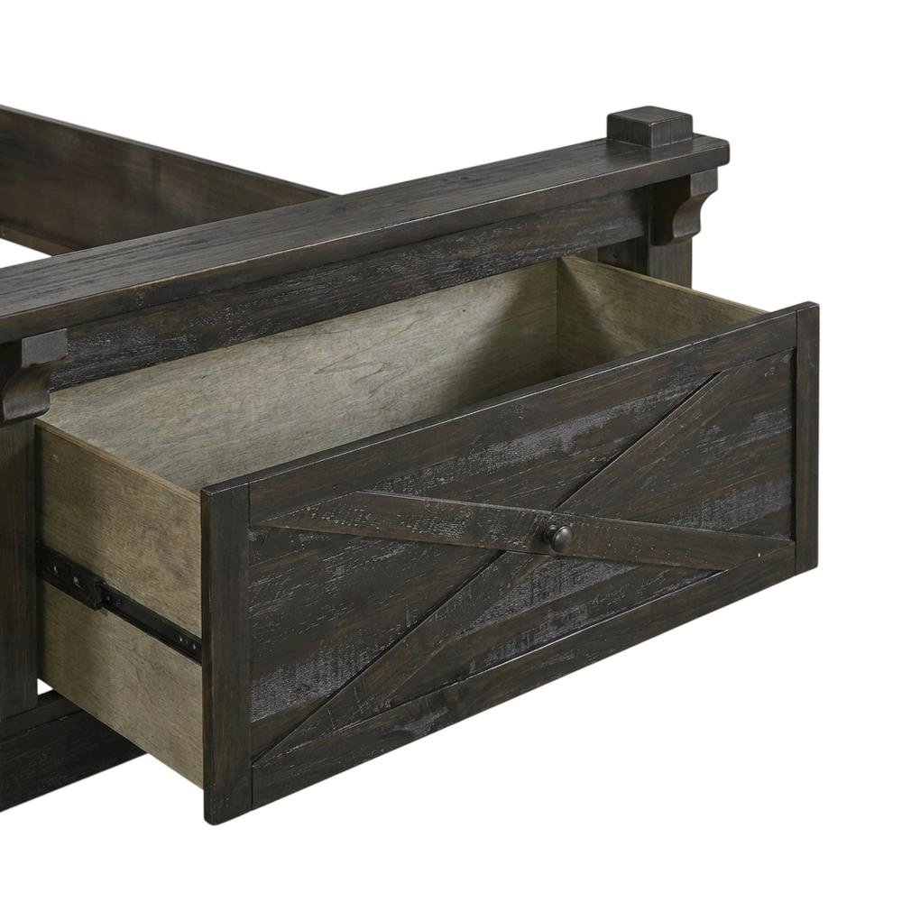 Charcoal Rustic Storage Bed with Integrated Bench and Solid Pine Construction. Picture 4