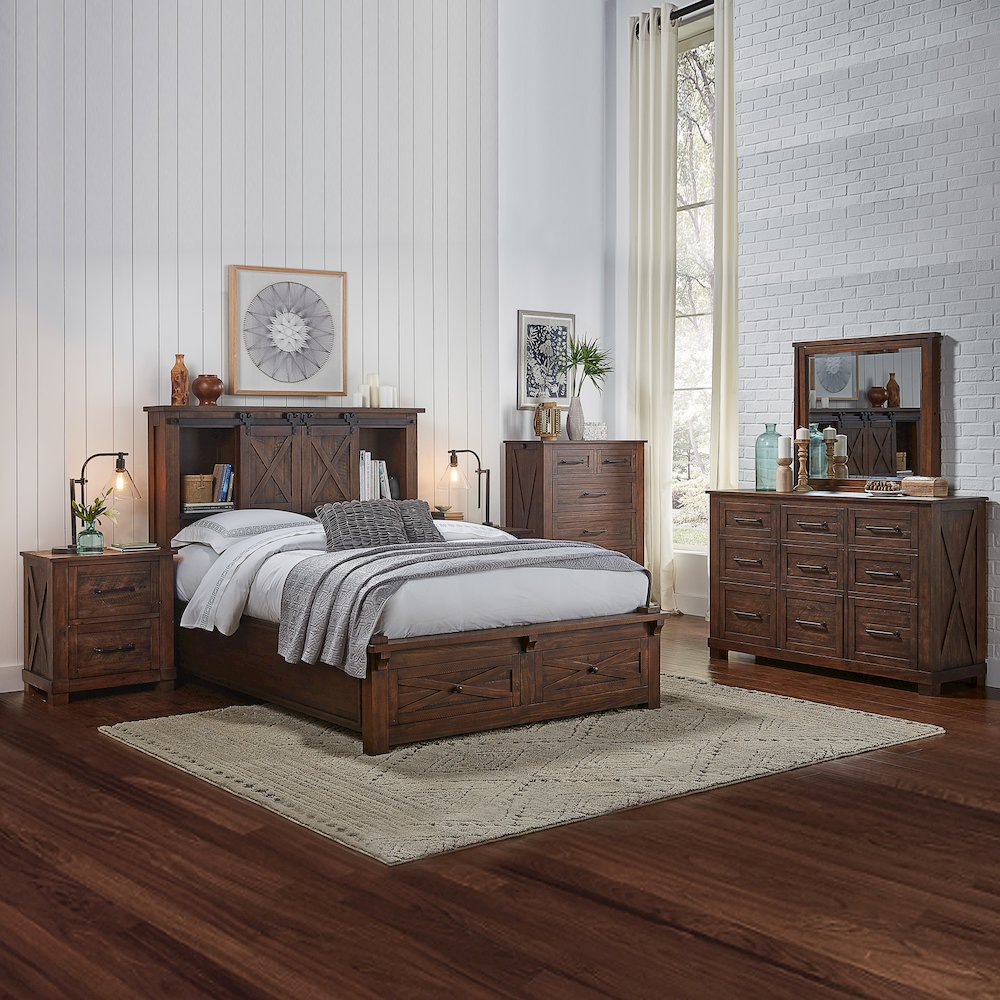Sun Valley King Storage Bed with Integrated Bench, Rustic Timber Finish. Picture 3