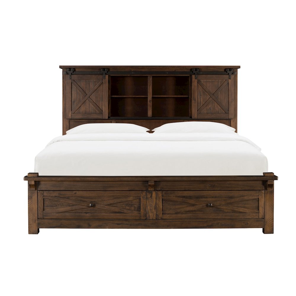 Sun Valley King Storage Bed with Integrated Bench, Rustic Timber Finish. Picture 2