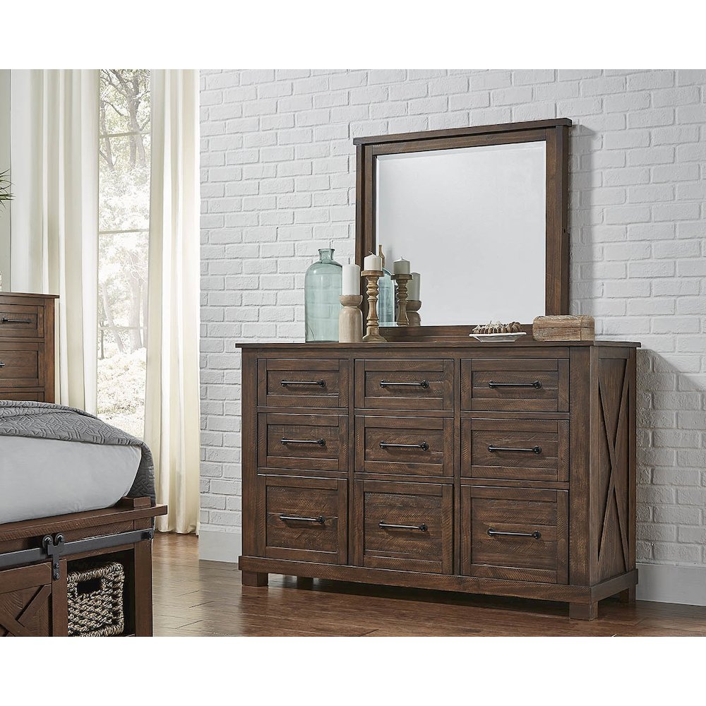 Sun Valley 9-Drawer Dresser & Mirror, Rustic Timber Finish. Picture 4