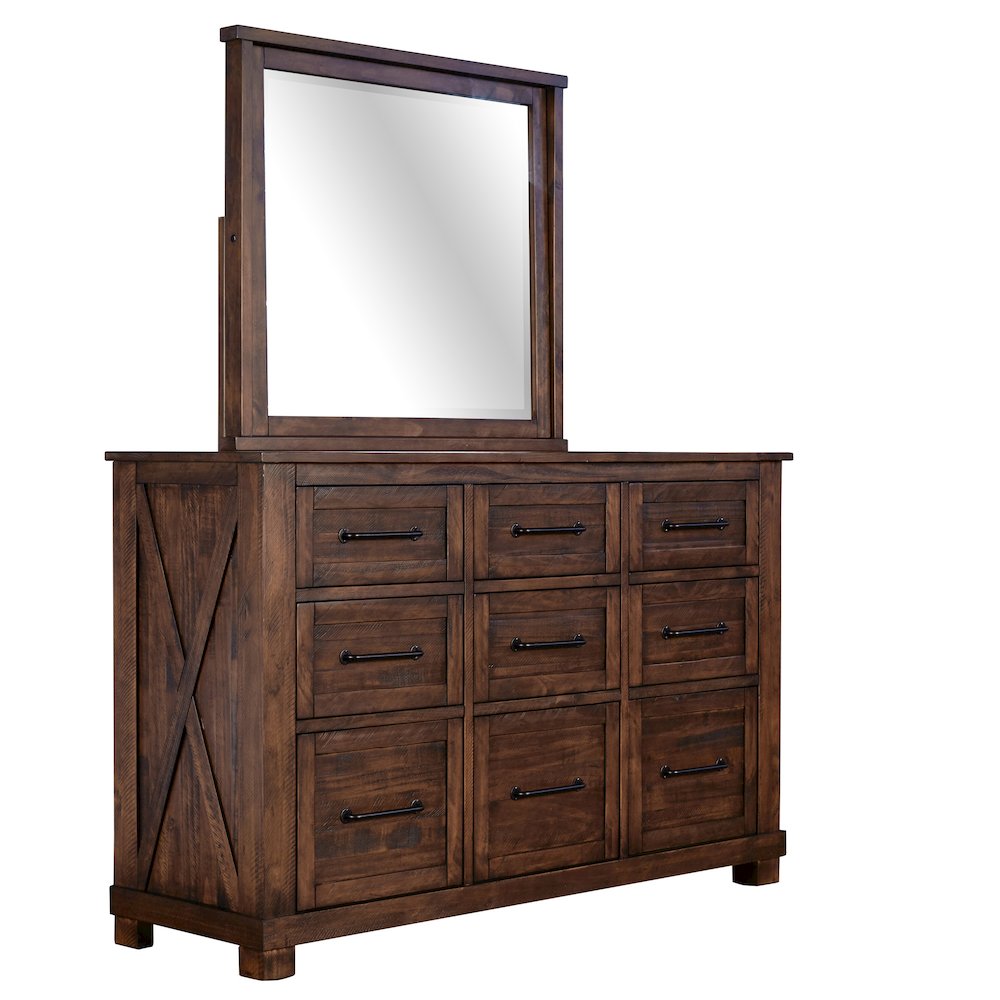 Sun Valley 9-Drawer Dresser & Mirror, Rustic Timber Finish. Picture 2