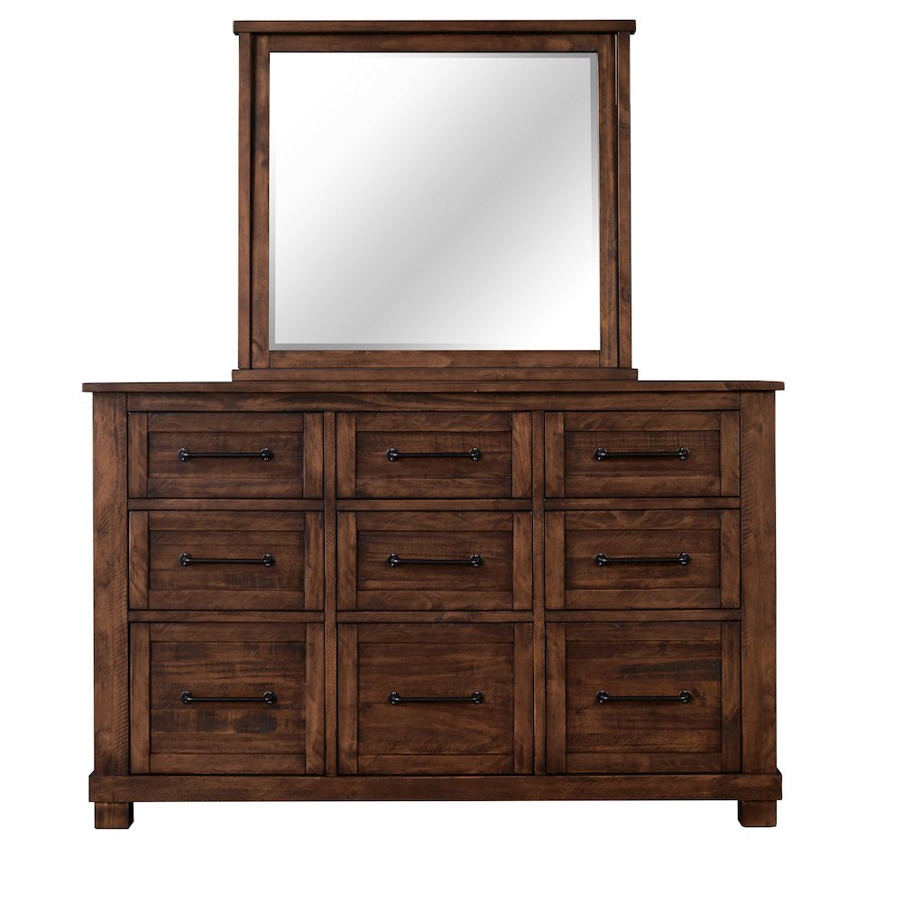 Sun Valley 9-Drawer Dresser & Mirror, Rustic Timber Finish. Picture 1
