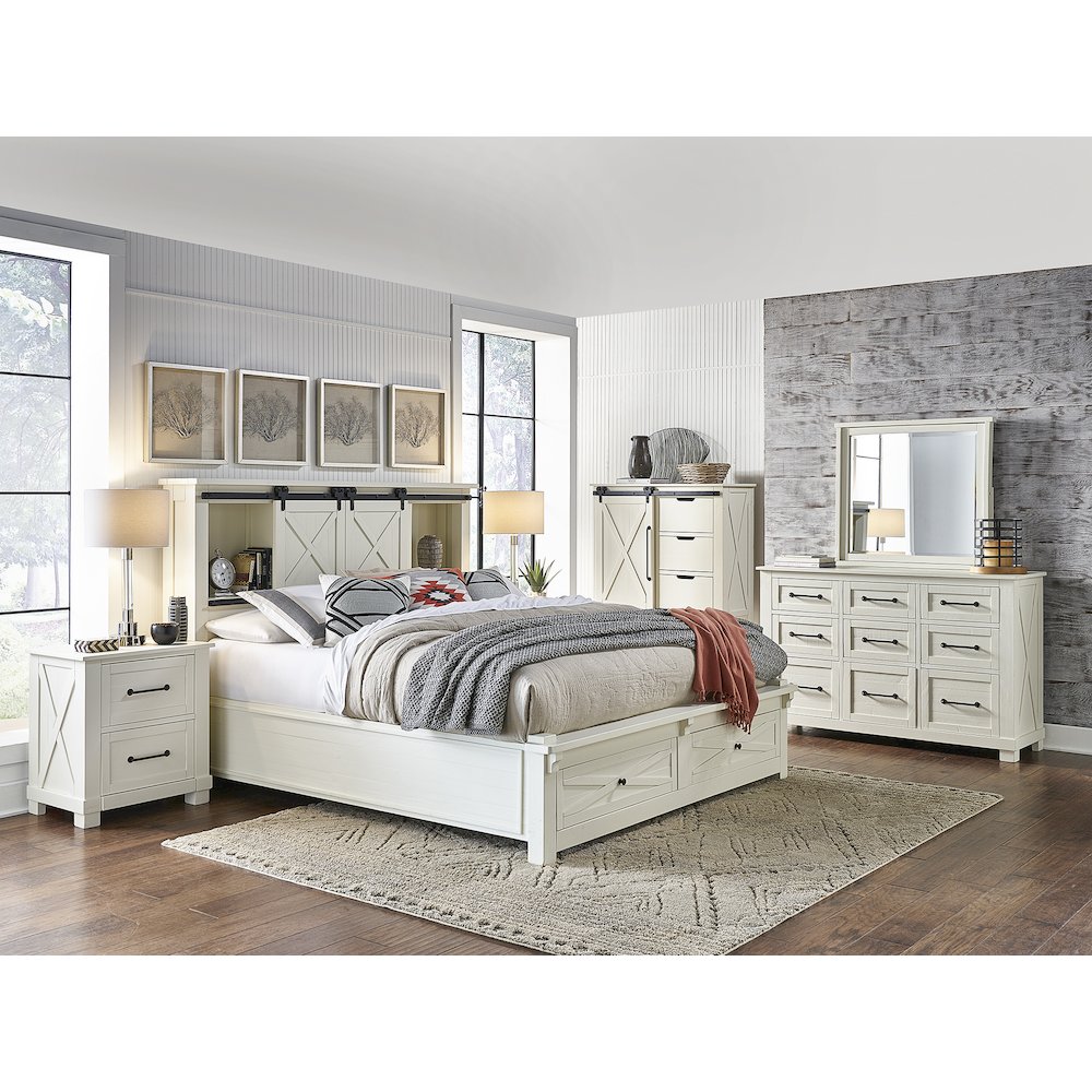 Sun Valley Queen Storage Bed with Integrated Bench, White Finish. Picture 7