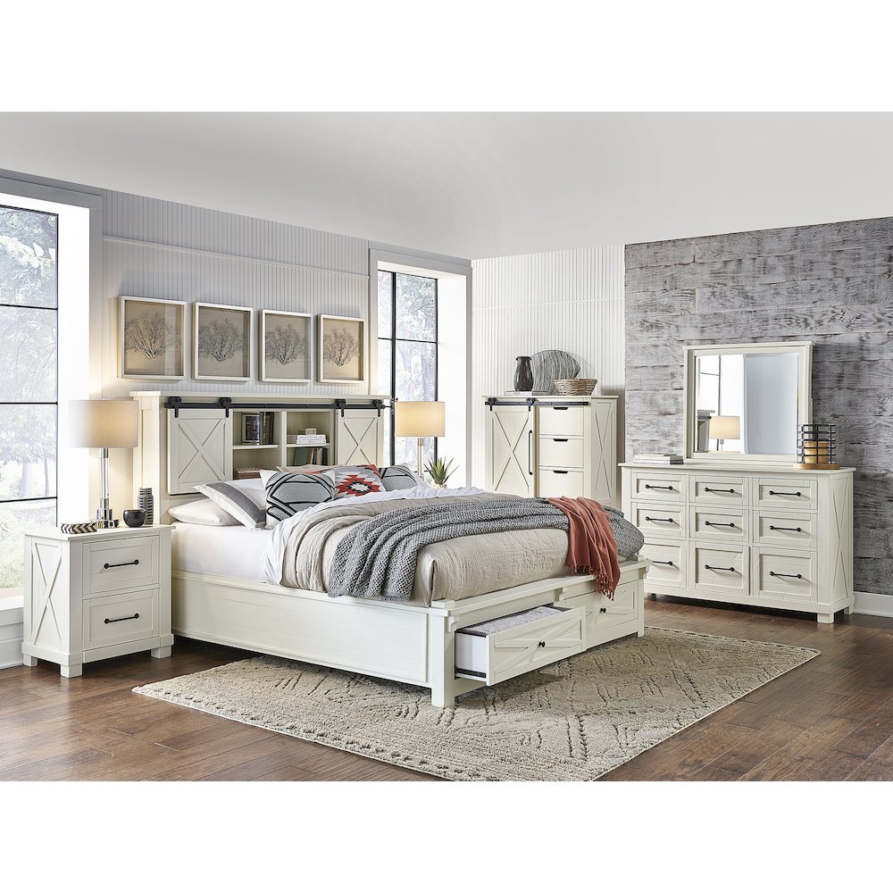 Sun Valley Queen Storage Bed with Integrated Bench, White Finish. Picture 6