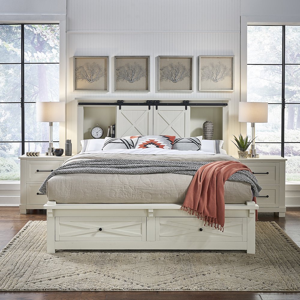 Sun Valley Queen Storage Bed with Integrated Bench, White Finish. Picture 5