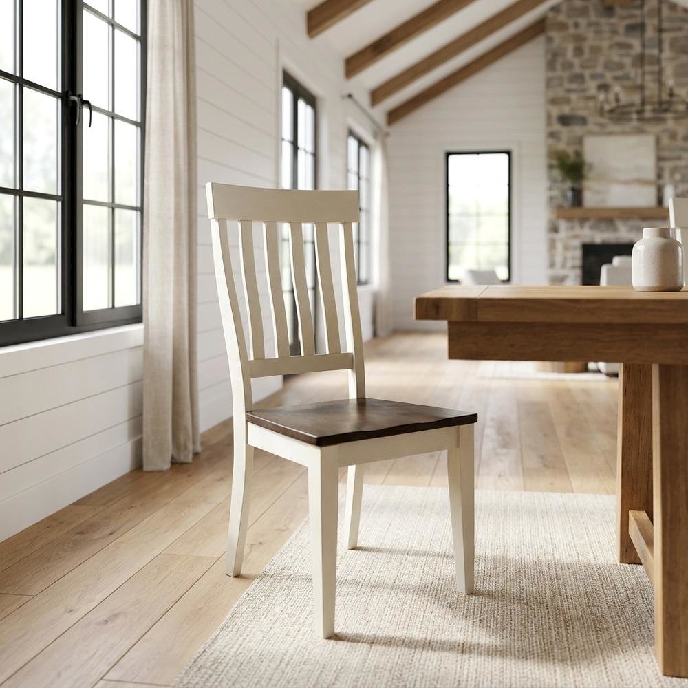 Chalk and Cocoa Slatback Side Chair with Solid Rubberwood Seat. Picture 3