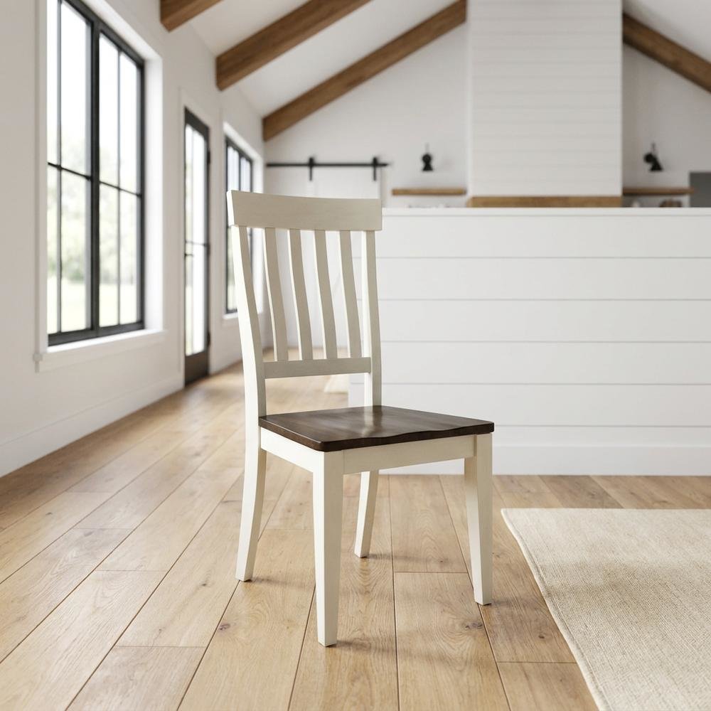 Chalk and Cocoa Slatback Side Chair with Solid Rubberwood Seat. Picture 4