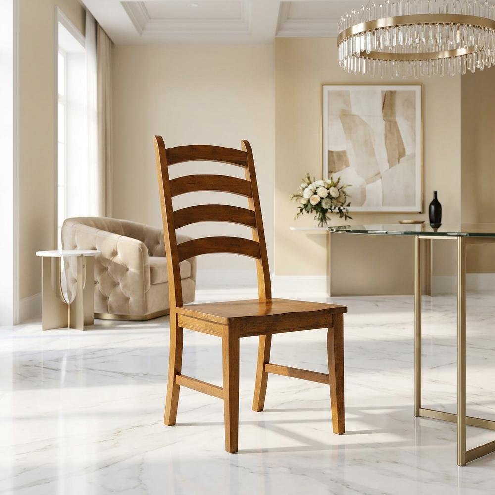 Rustic Amber Side Chair with Distressed Finish and Solid Rubberwood Construction. Picture 2
