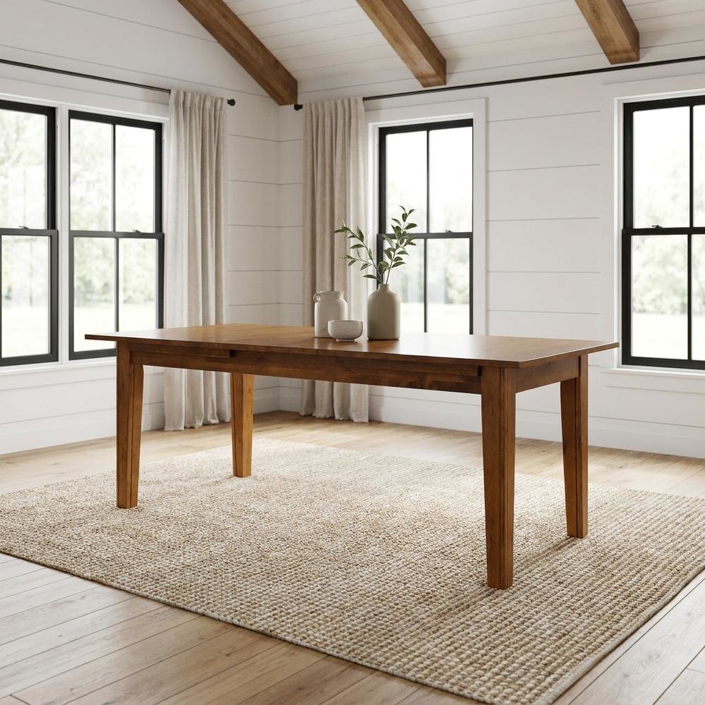 Rustic Amber Rectangle Dining Table with Distressed Finish and Adjustable Length. Picture 3
