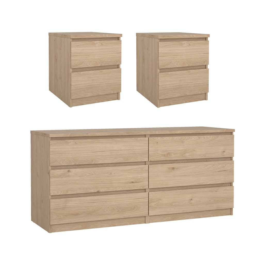 3-Piece Bedroom Set - 6 Drawer Double Dresser And Nightstand Set Of 2. Picture 1
