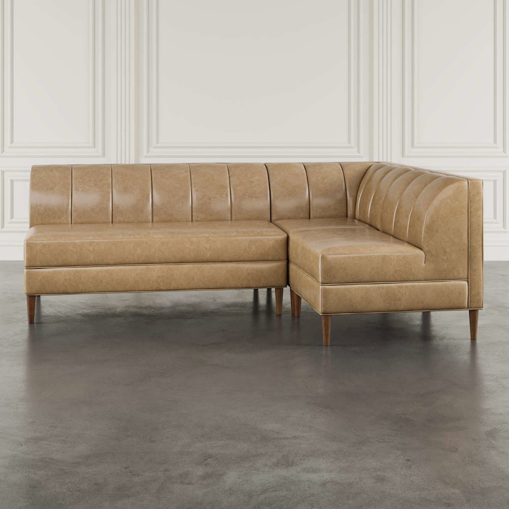 Ruston Modern Banquette Faux Leather Sectional with Four Seats and Corner Wedge. Picture 10