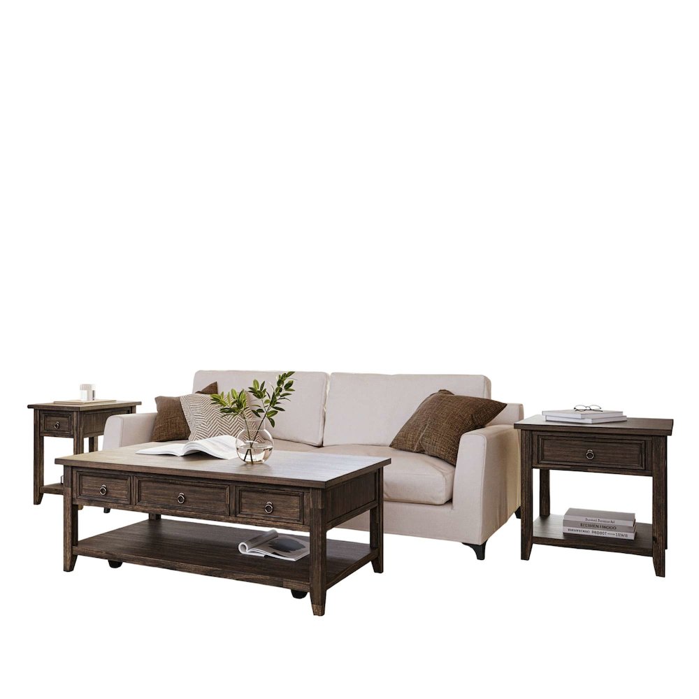 Bakersfield Transitional Rustic 3-Pc Living Room Coffee/End/Side Table Set. Picture 1
