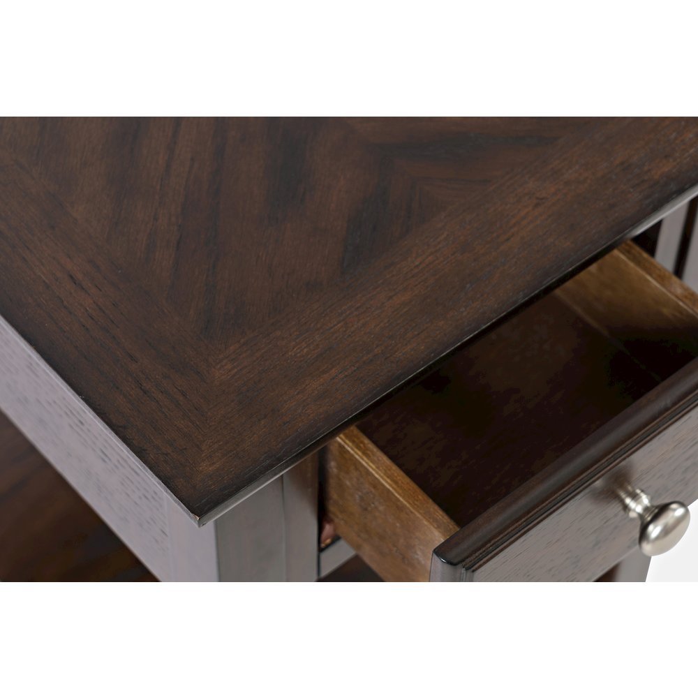 Modern Espresso Traditional Chairside End Table with Shelf and Drawer. Picture 5