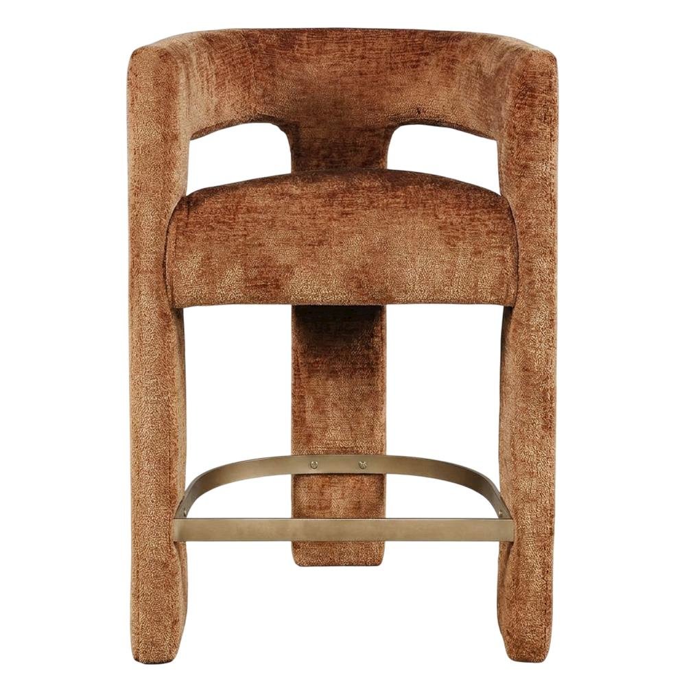 Modern Upholstered Counter Stool, Iron Frame, Rust, Set of 4. Picture 4