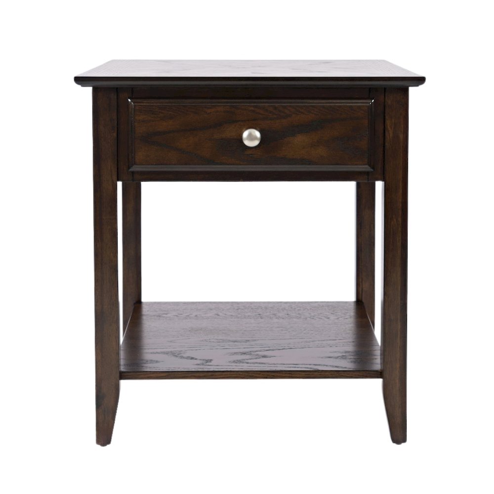 Espresso Brown Wooden End Table with Drawer, Elegant Side Table for Bedroom, 22". Picture 3