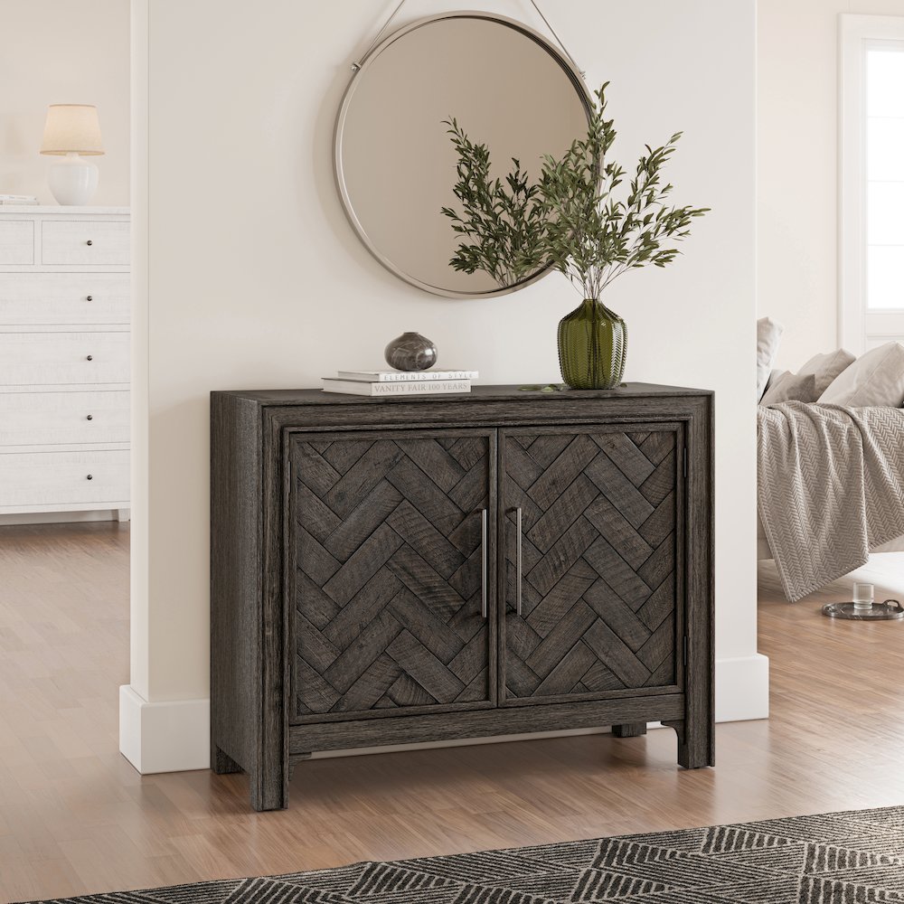 Gramercy Mid-Century Modern Chevron Two Door 40" Accent Chest. Picture 2
