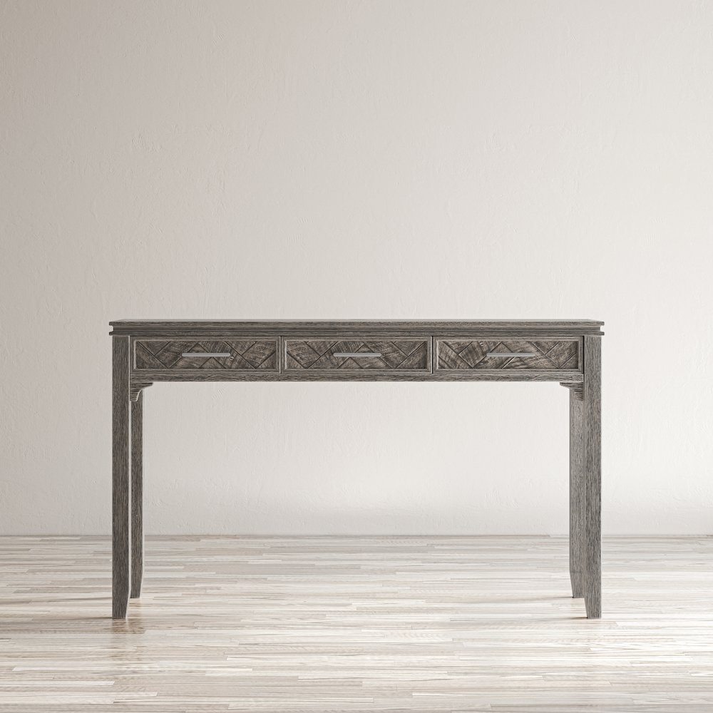 Gramercy Mid-Century Modern Chevron Three Drawer USB Charging Desk. Picture 11