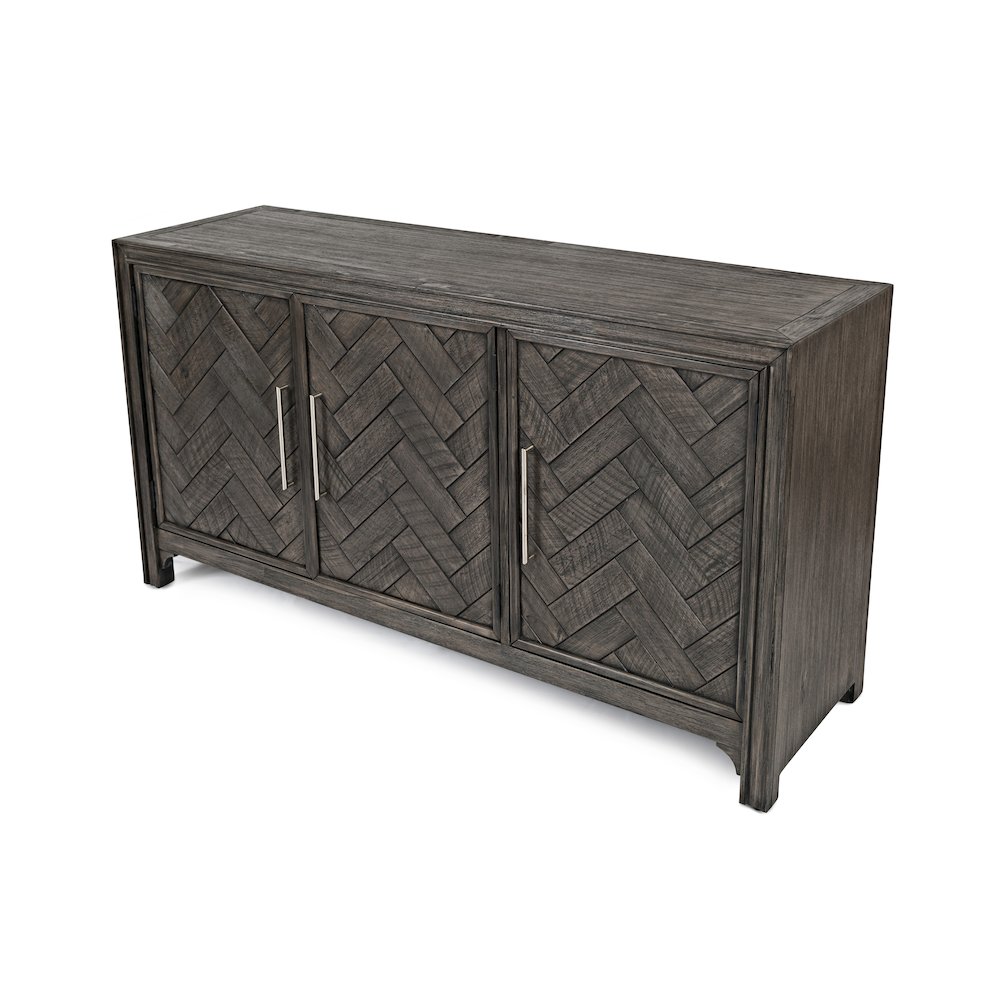 Gramercy Mid-Century Modern Chevron Three Door 60" Accent Cabinet. Picture 2