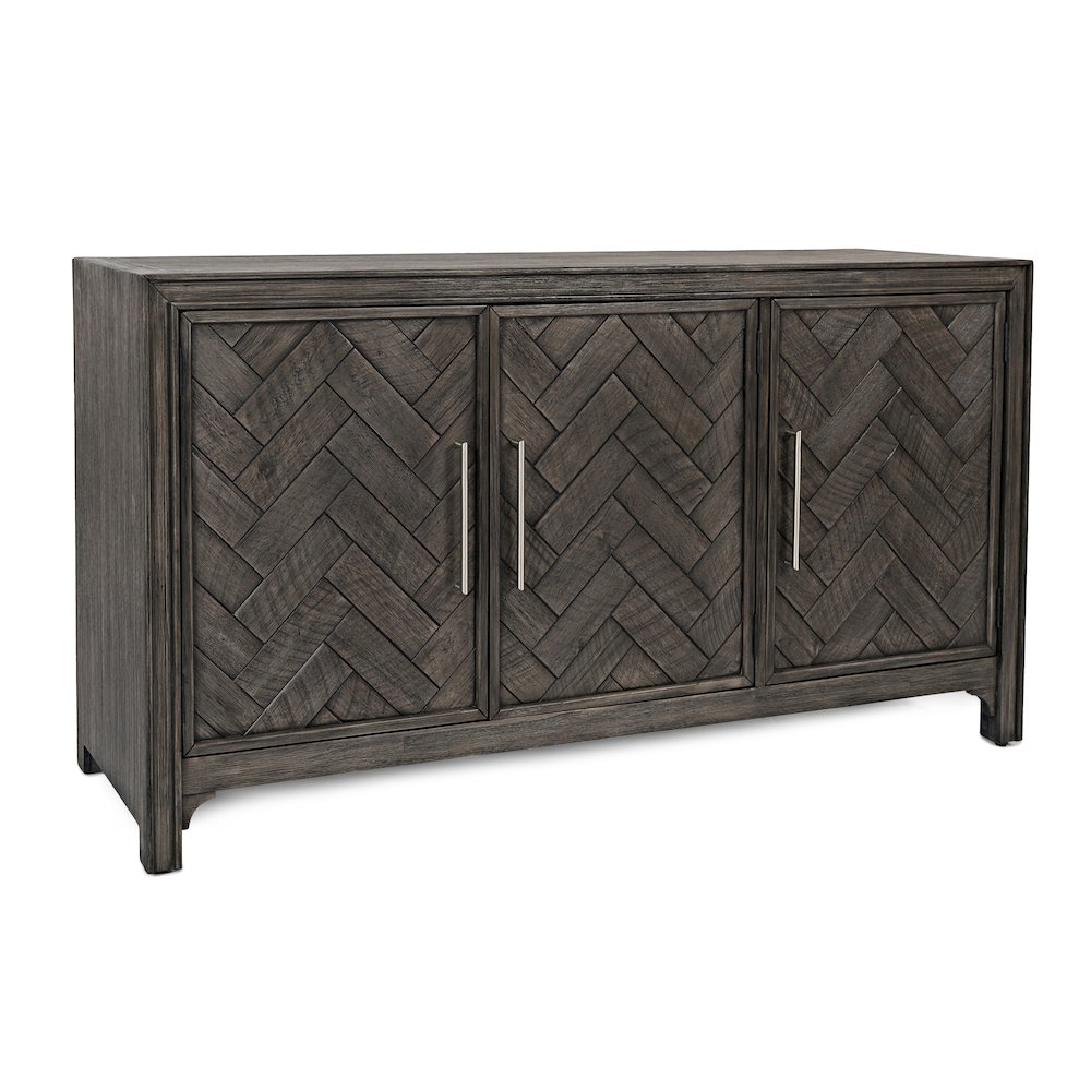 Gramercy Mid-Century Modern Chevron Three Door 60" Accent Cabinet. Picture 3
