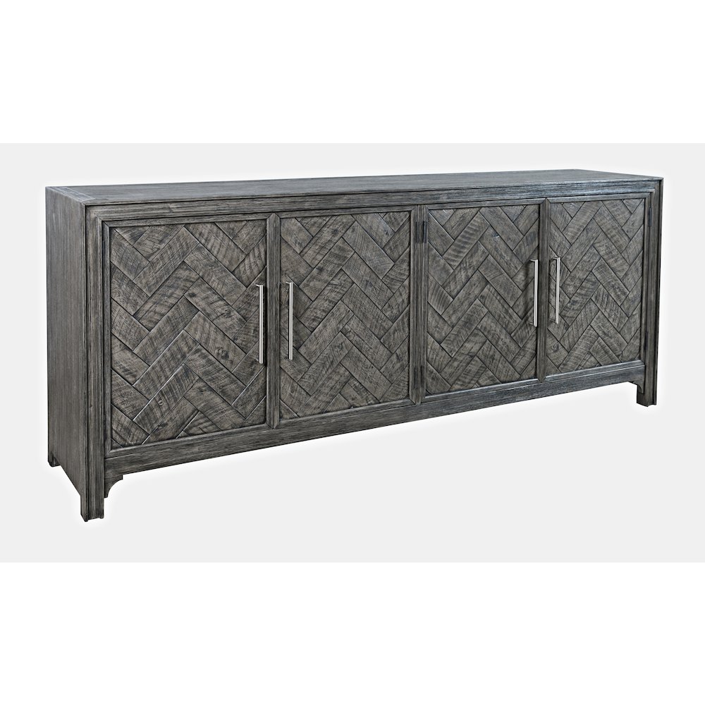 Gramercy Mid-Century Modern Chevron Four Door 79" Accent Cabinet. Picture 3