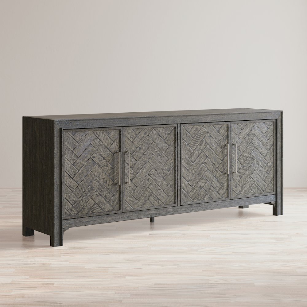 Gramercy Mid-Century Modern Chevron Four Door 79" Accent Cabinet. Picture 13