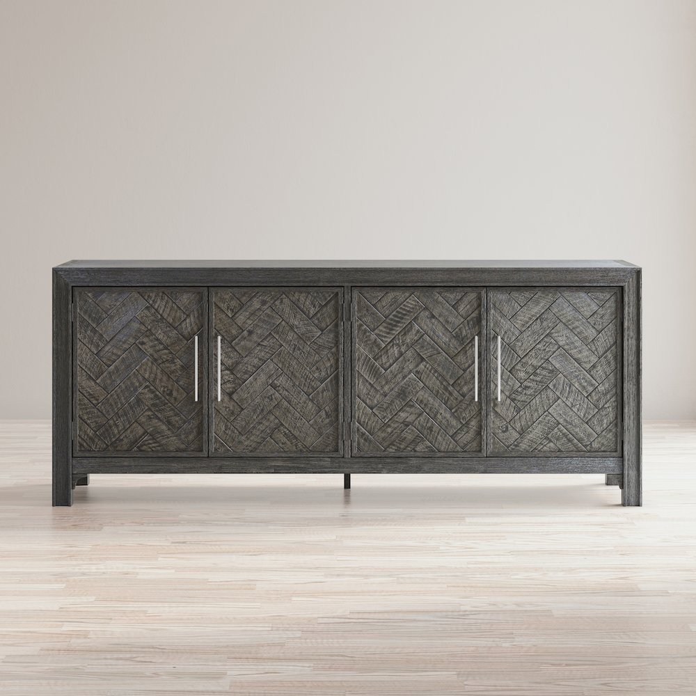 Gramercy Mid-Century Modern Chevron Four Door 79" Accent Cabinet. Picture 12