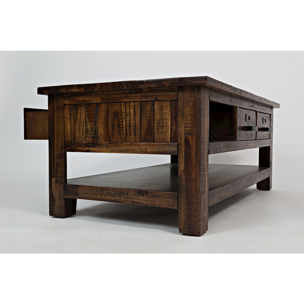 Cannon Valley Distressed Industrial Three Drawer 48" Coffee Table. Picture 4
