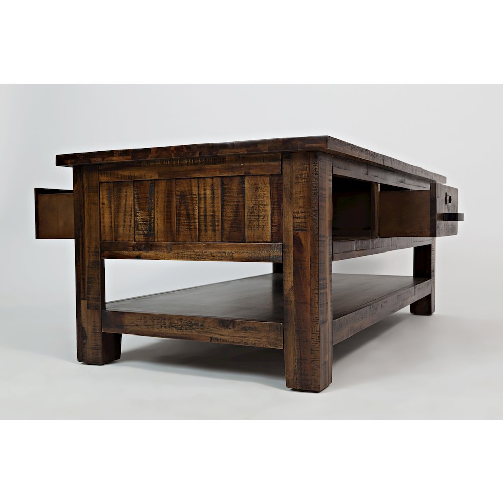 Cannon Valley Distressed Industrial Three Drawer 48" Coffee Table. Picture 10