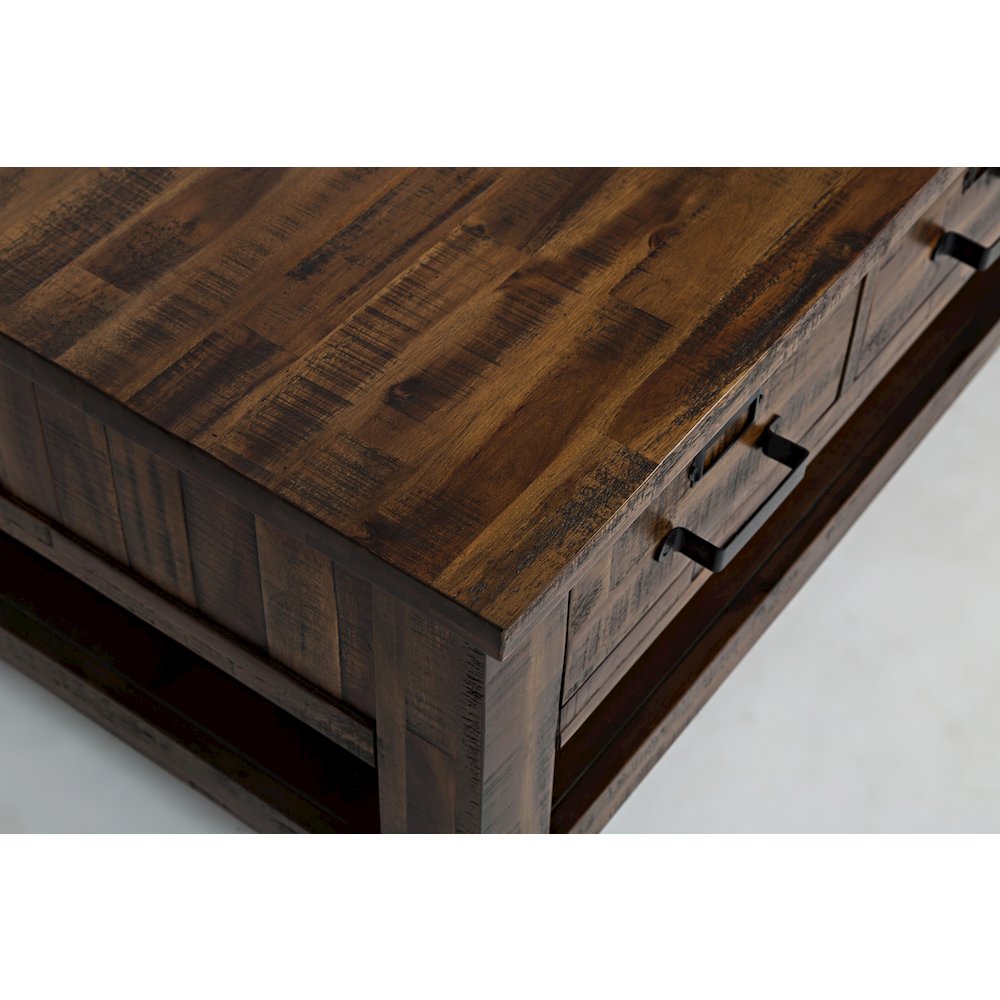 Cannon Valley Distressed Industrial Three Drawer 48" Coffee Table. Picture 5