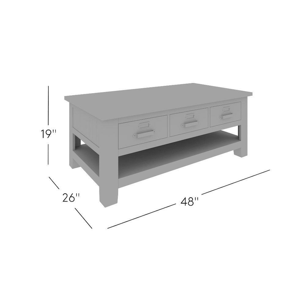 Cannon Valley Distressed Industrial Three Drawer 48" Coffee Table. Picture 11