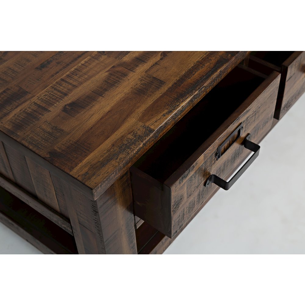 Cannon Valley Distressed Industrial Three Drawer 48" Coffee Table. Picture 7