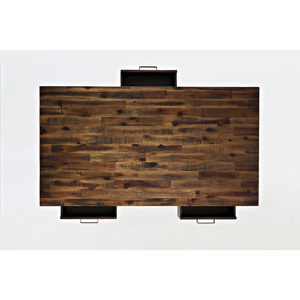 Cannon Valley Distressed Industrial Three Drawer 48" Coffee Table. Picture 8