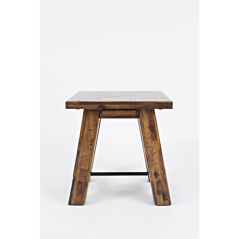 Cannon Valley Rustic Distressed Industrial Trestle End Table. Picture 1