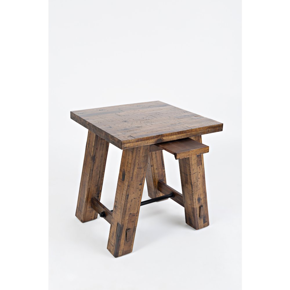Cannon Valley Rustic Distressed Industrial Trestle End Table. Picture 4