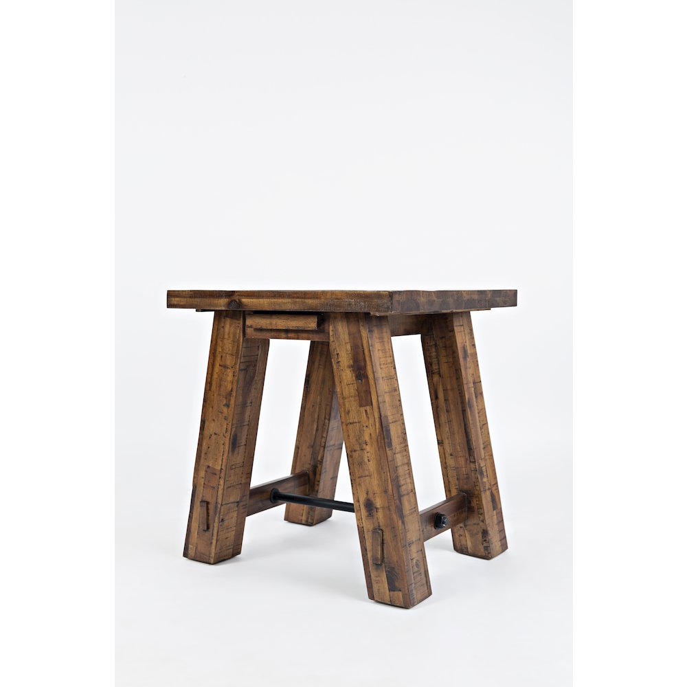 Cannon Valley Rustic Distressed Industrial Trestle End Table. Picture 3