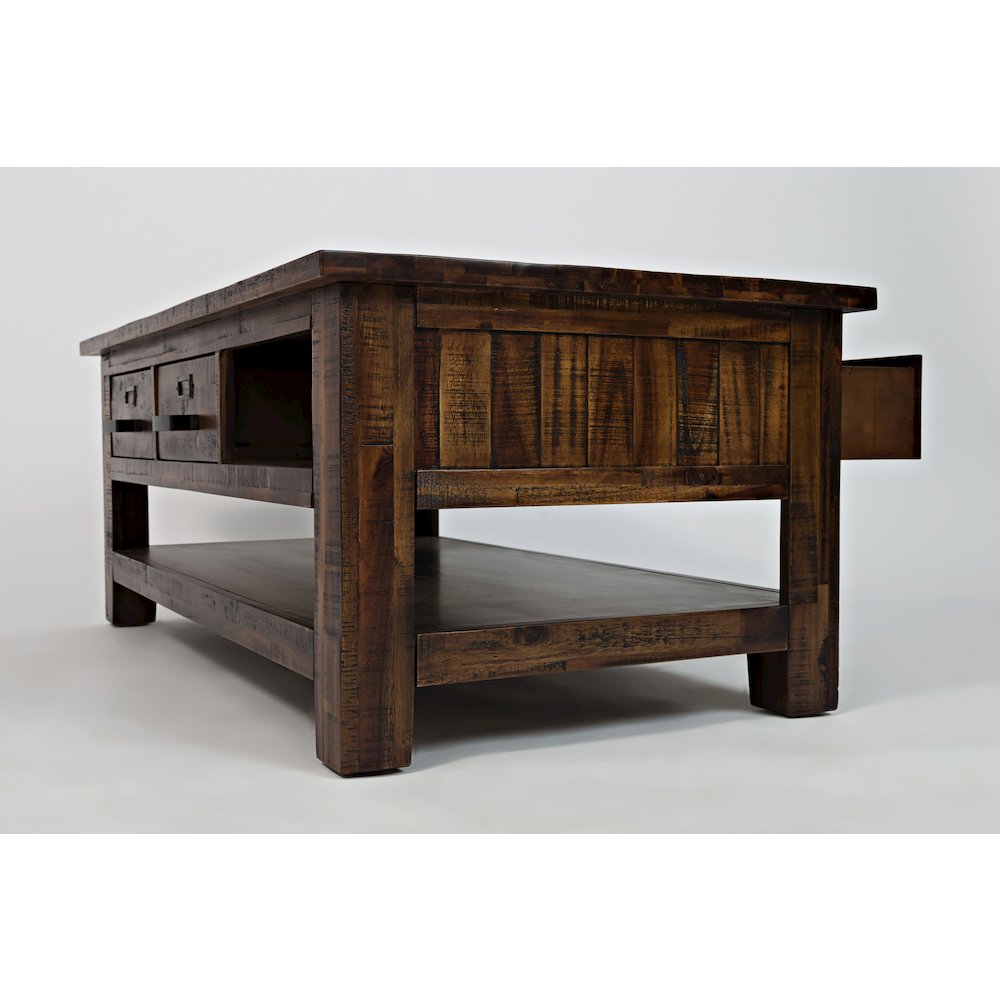 Cannon Valley Distressed Industrial Three Drawer 48" Coffee Table. Picture 3